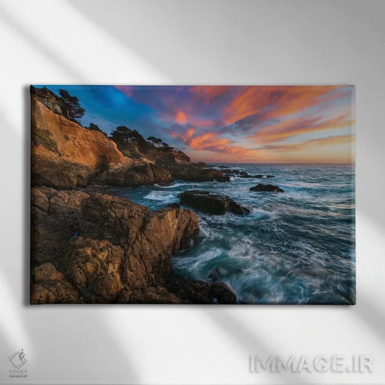 تابلو خیالپردازی غروب بر صخرههای ناهموار اثر الکساندر اسلاوتسکی - نمای روبهرو روی دیوار