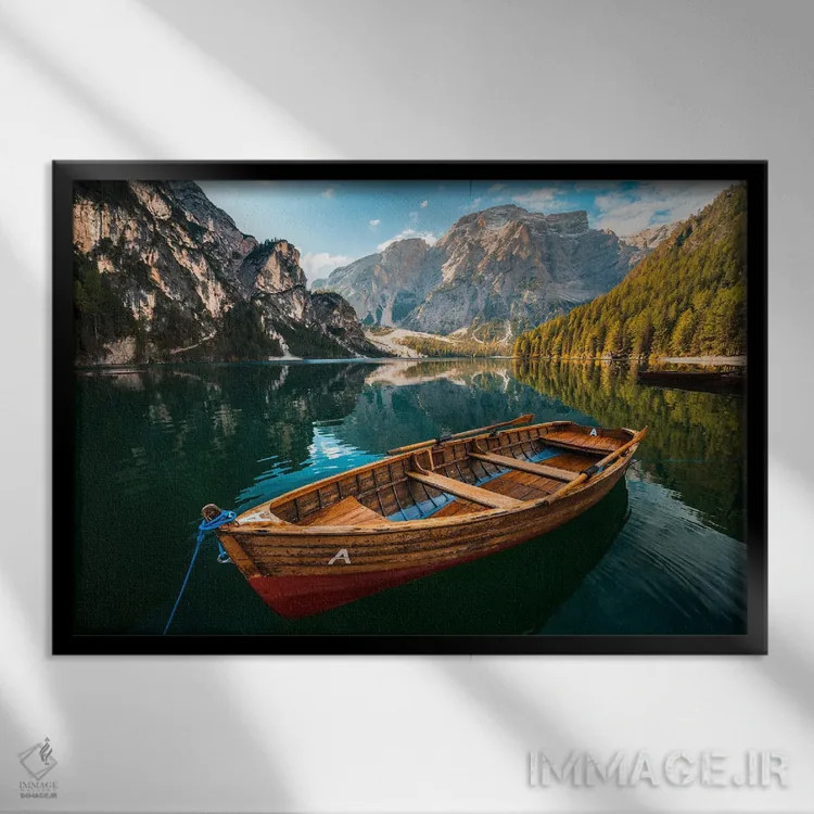 تابلو قایق در دریاچه برایس اثر الکساندر اسلاوتسکی - نمای قابدار مشکی