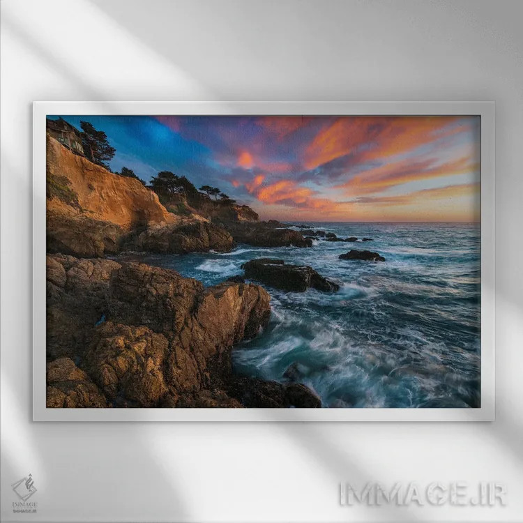 تابلو خیالپردازی غروب بر صخرههای ناهموار اثر الکساندر اسلاوتسکی - نمای قابدار سفید