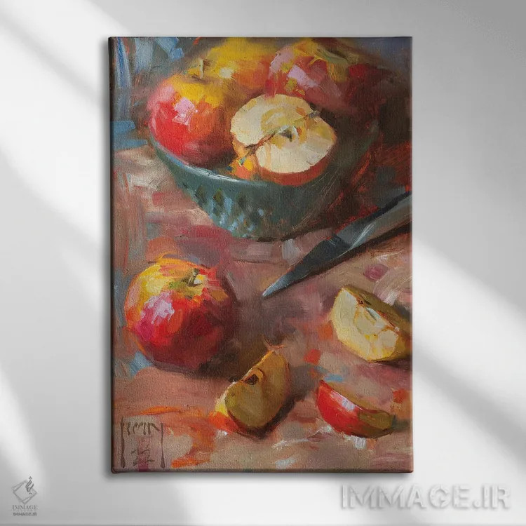 تابلو طبیعت بیجان سیبها اثر الکس کلی - نمای روبهرو روی دیوار