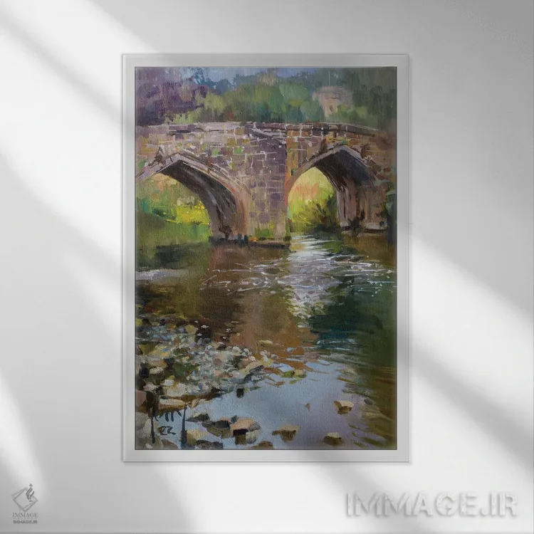 تابلو پل بر فراز رودخانه دورونت (در فضای باز) اثر الکس کلی - نمای قابدار سفید
