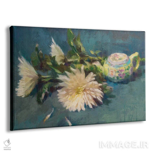 تابلو چای سبز و گل داوودی اثر الکس کلی - نمای پرسپکتیو محصول