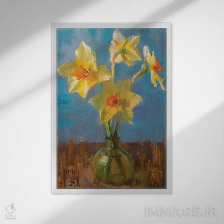 تابلو نرگسها اثر الکس کلی - نمای قابدار سفید