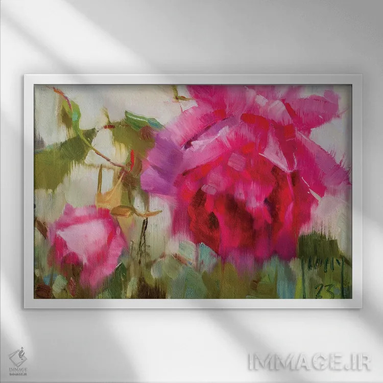 تابلو صورتی پررنگ اثر الکس کلی - نمای قابدار سفید