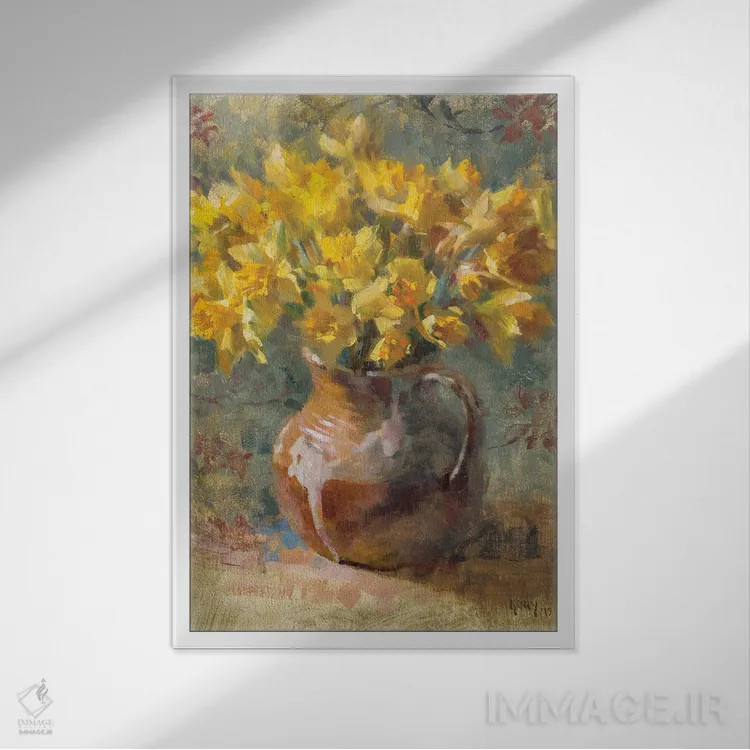 تابلو نرگسها در پارچ اثر الکس کلی - نمای قابدار سفید