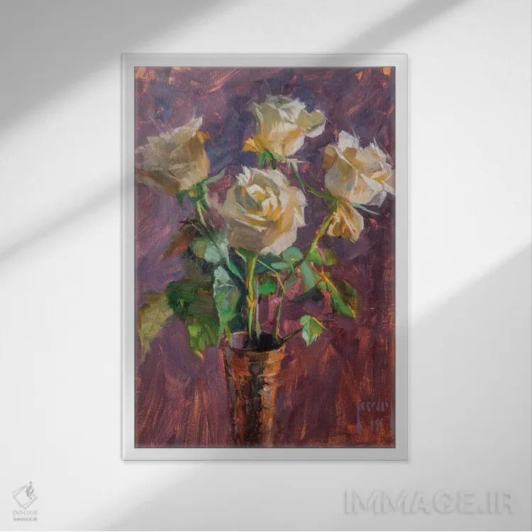 تابلو چهار رز سفید اثر الکس کلی - نمای قابدار سفید