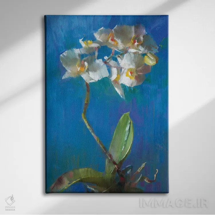 تابلو ارکیده در آبی تیره اثر الکس کلی - نمای روبهرو روی دیوار