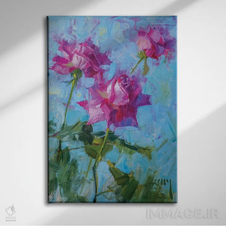 تابلو سهتایی رز صورتی اثر الکس کلی - نمای روبهرو روی دیوار