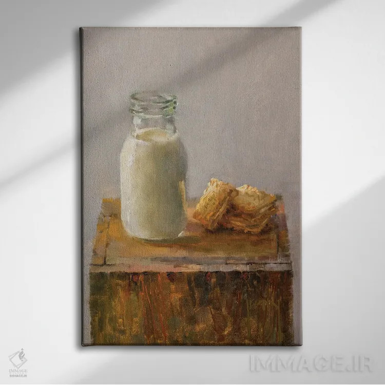 تابلو شیر و بیسکویت اثر الکس کلی - نمای روبهرو روی دیوار
