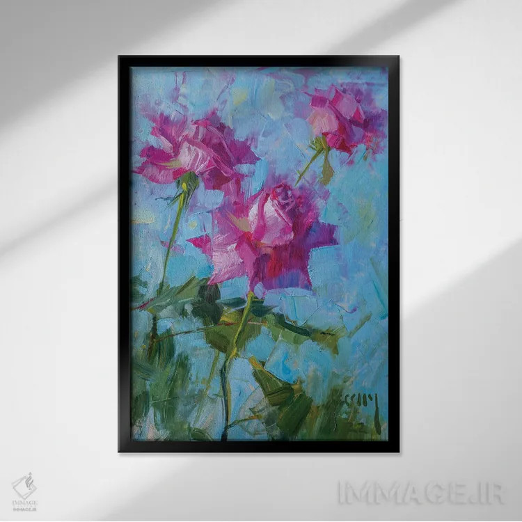 تابلو سهتایی رز صورتی اثر الکس کلی - نمای قابدار مشکی