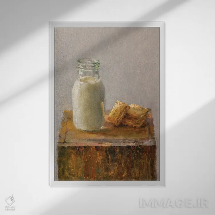 تابلو شیر و بیسکویت اثر الکس کلی - نمای قابدار سفید