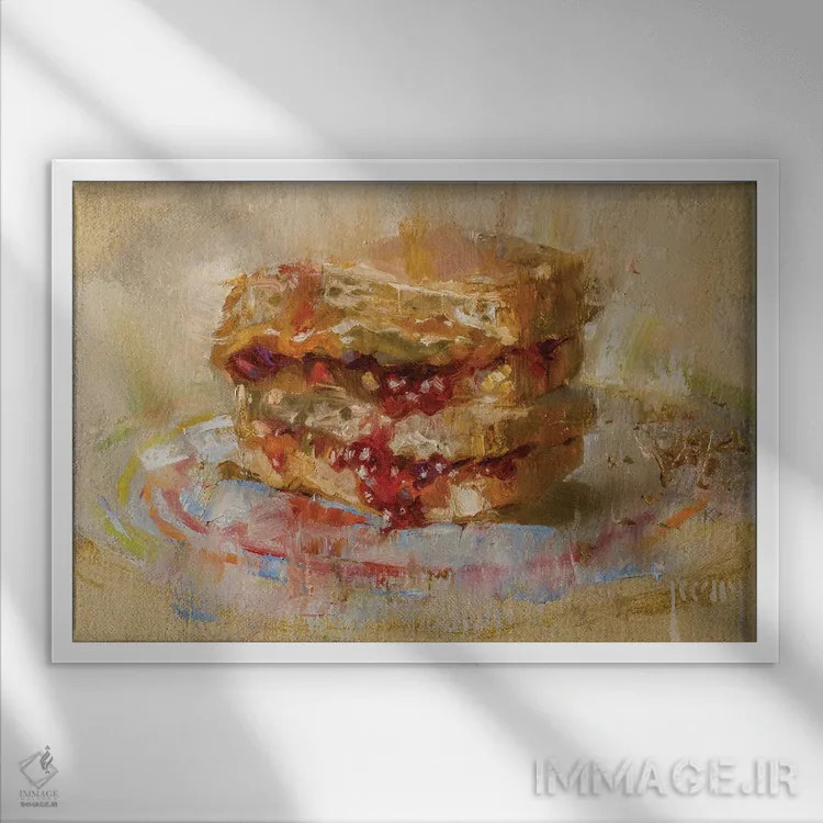 تابلو کره بادامزمینی و مربا (PB&J، ساندویچ معروف آمریکایی) اثر الکس کلی - نمای قابدار سفید