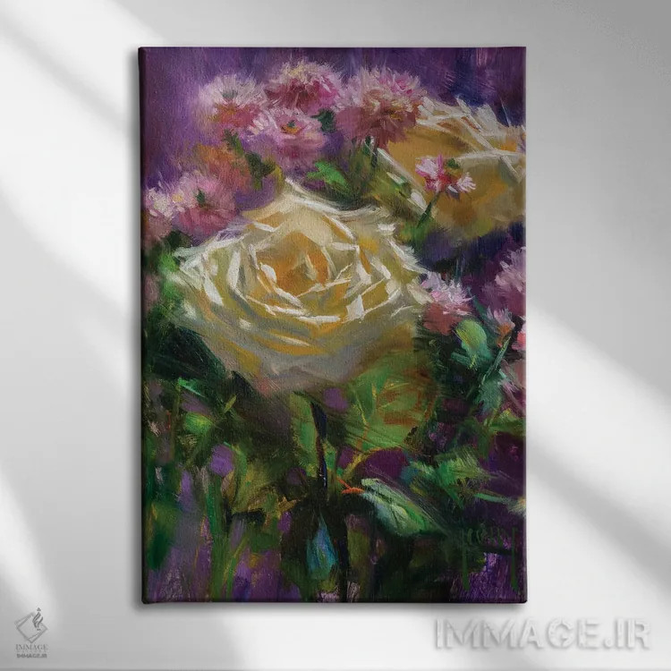 تابلو رزها و داوودیها اثر الکس کلی - نمای روبهرو روی دیوار