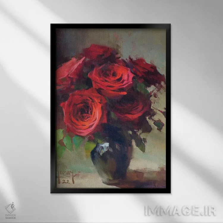 تابلو پوشیده در قرمز تیره اثر الکس کلی - نمای قابدار مشکی