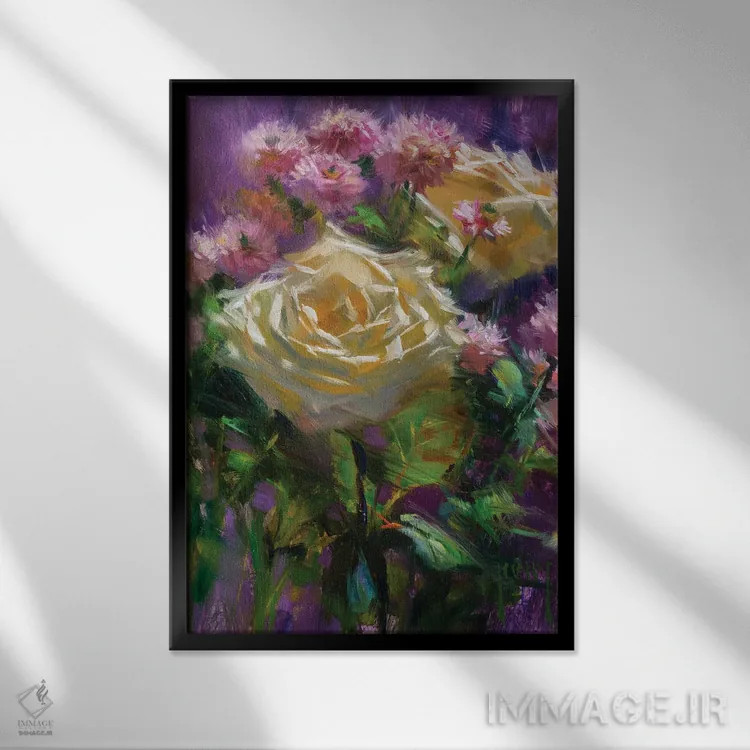 تابلو رزها و داوودیها اثر الکس کلی - نمای قابدار مشکی