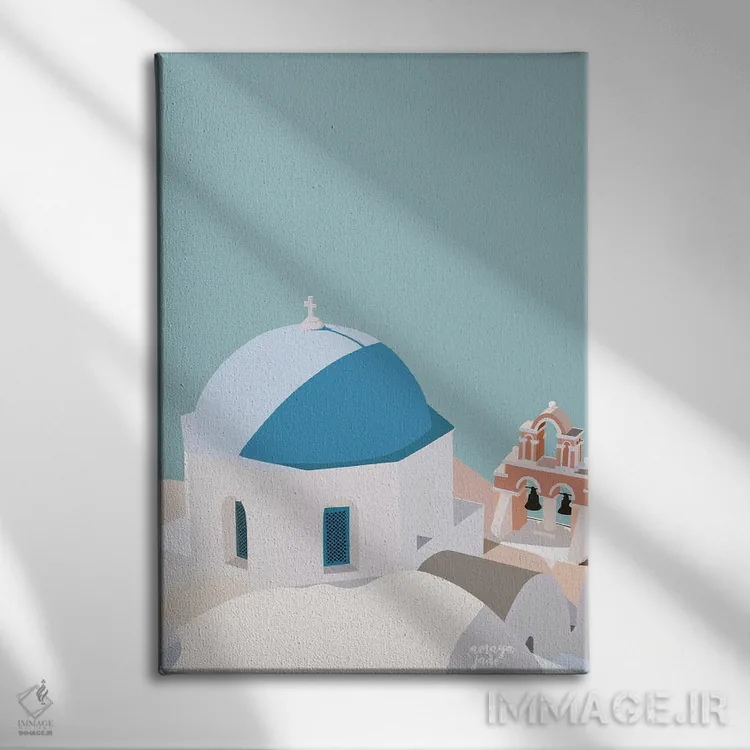 تابلو آبی سانتورینی اثر آمایا - نمای روبهرو روی دیوار