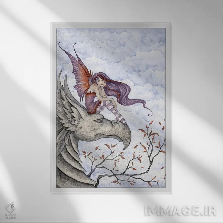 تابلو نشستگاه گریفونها اثر امی براون - نمای قابدار سفید