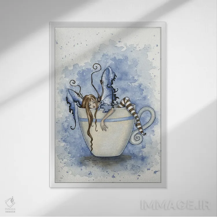 تابلو من به قهوه نیاز دارم اثر امی براون - نمای قابدار سفید