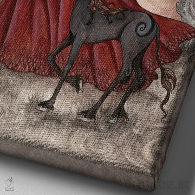 تابلو ملکهٔ سرخ اثر امی براون - نمای نزدیک بافت بوم