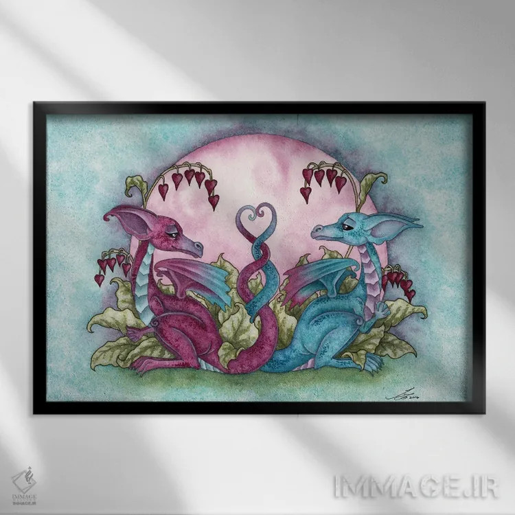تابلو اژدهایان عاشق اثر امی براون - نمای قابدار مشکی