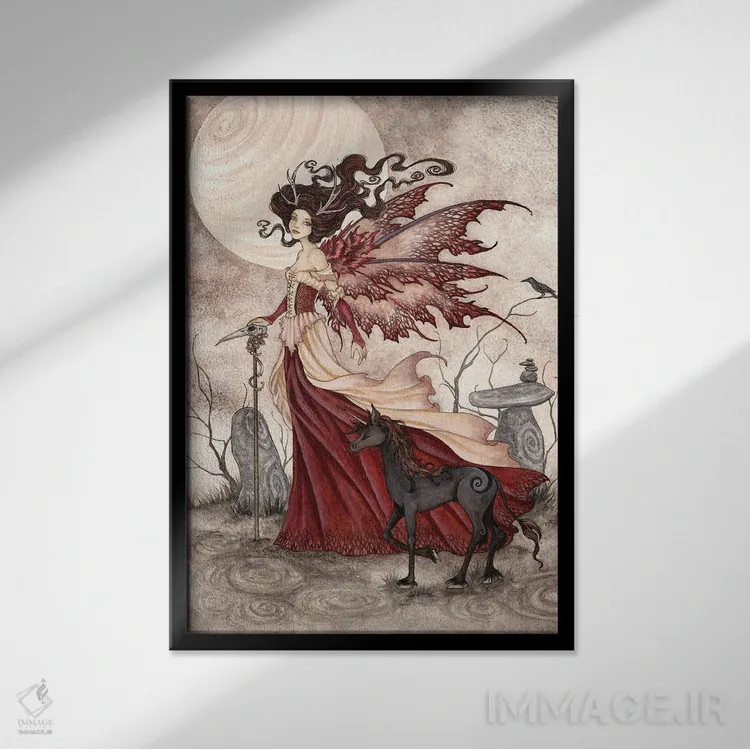 تابلو ملکهٔ سرخ اثر امی براون - نمای قابدار مشکی