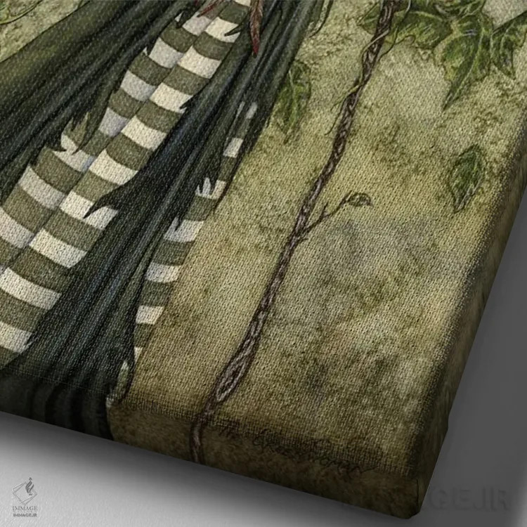 تابلو زن سبز اثر امی براون - نمای نزدیک بافت بوم