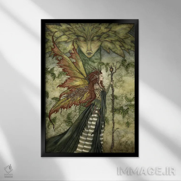 تابلو زن سبز اثر امی براون - نمای قابدار مشکی