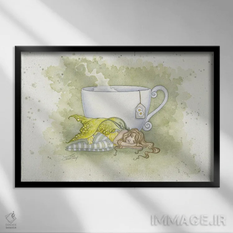 تابلو پری چای بابونه اثر امی براون - نمای قابدار مشکی