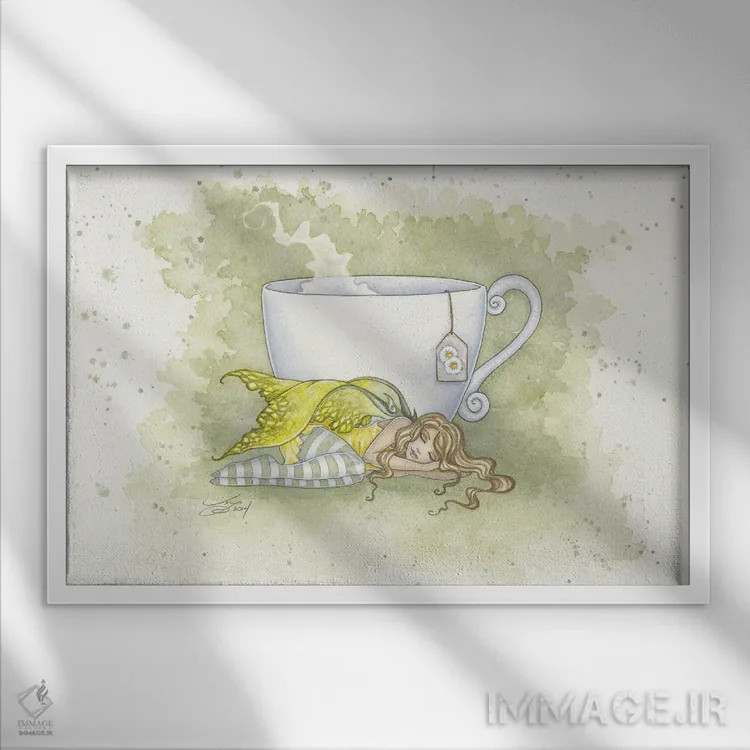 تابلو پری چای بابونه اثر امی براون - نمای قابدار سفید