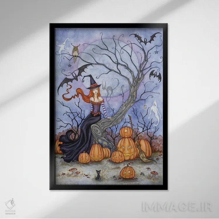 تابلو درخت هالووین اثر امی براون - نمای قابدار مشکی