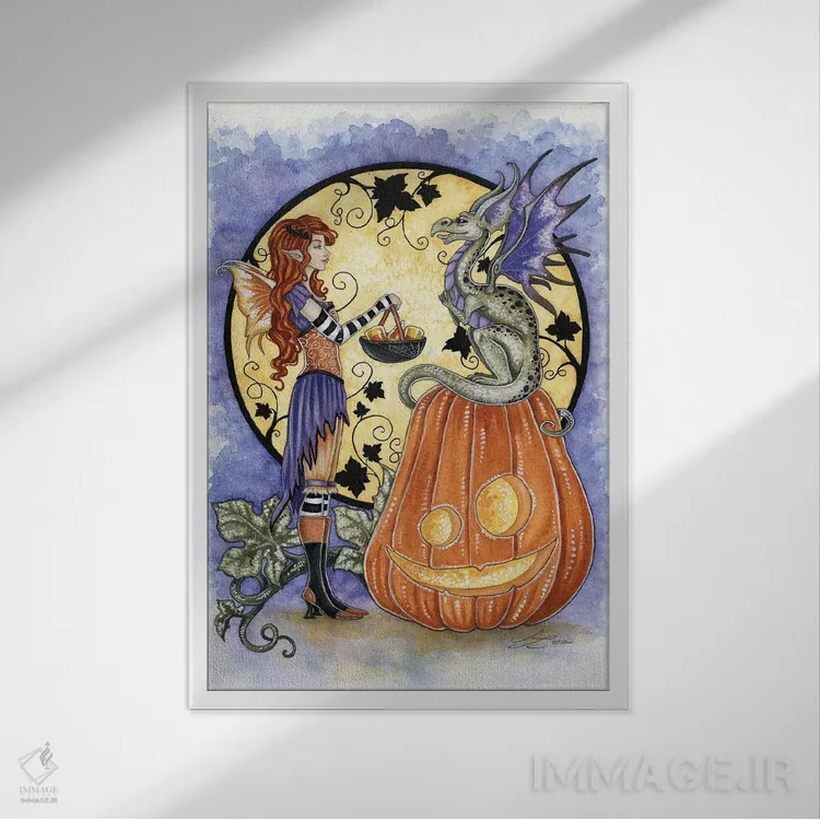 تابلو عشق اژدها به آبنبات ذرتی اثر امی براون - نمای قابدار سفید