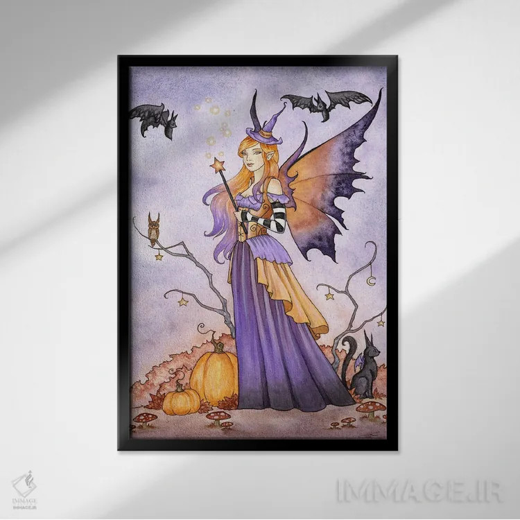 تابلو جادوی هالووین اثر امی براون - نمای قابدار مشکی