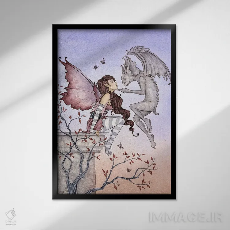 تابلو بوسهی گارگویل اثر امی براون - نمای قابدار مشکی