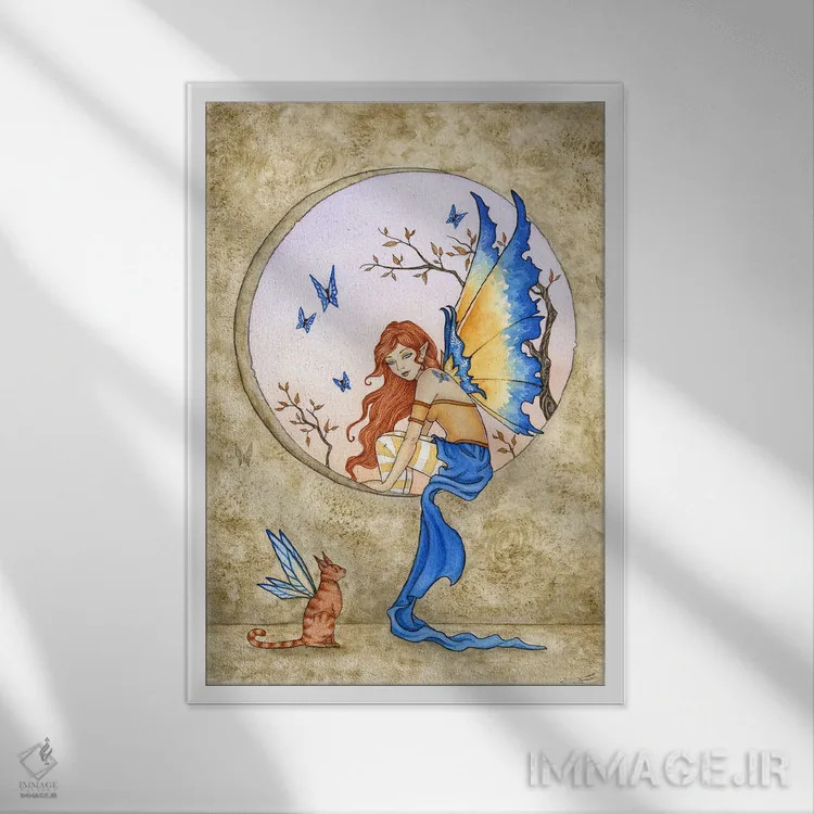 تابلو آبی اثر امی براون - نمای قابدار سفید