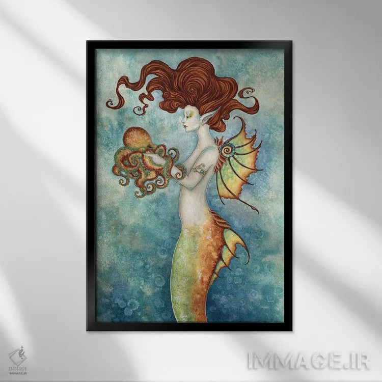 تابلو پری دریایی و هشتپا اثر امی براون - نمای قابدار مشکی