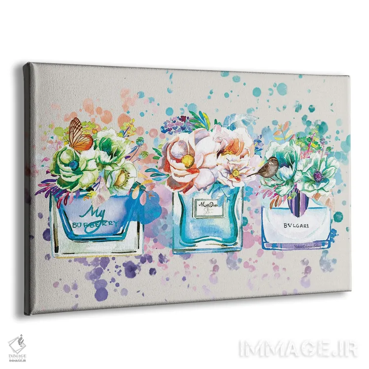 تابلو عطر، گلها و پروانههای آبی اثر هنرِ چونی - نمای پرسپکتیو محصول
