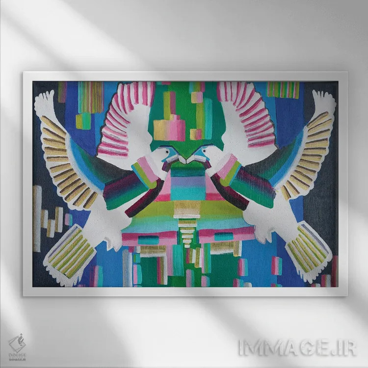 تابلو کبوترها اثر امی داینر - نمای قابدار سفید