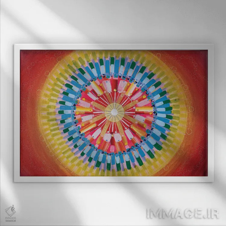 تابلو انرژی ماندالا اثر امی داینر - نمای قابدار سفید