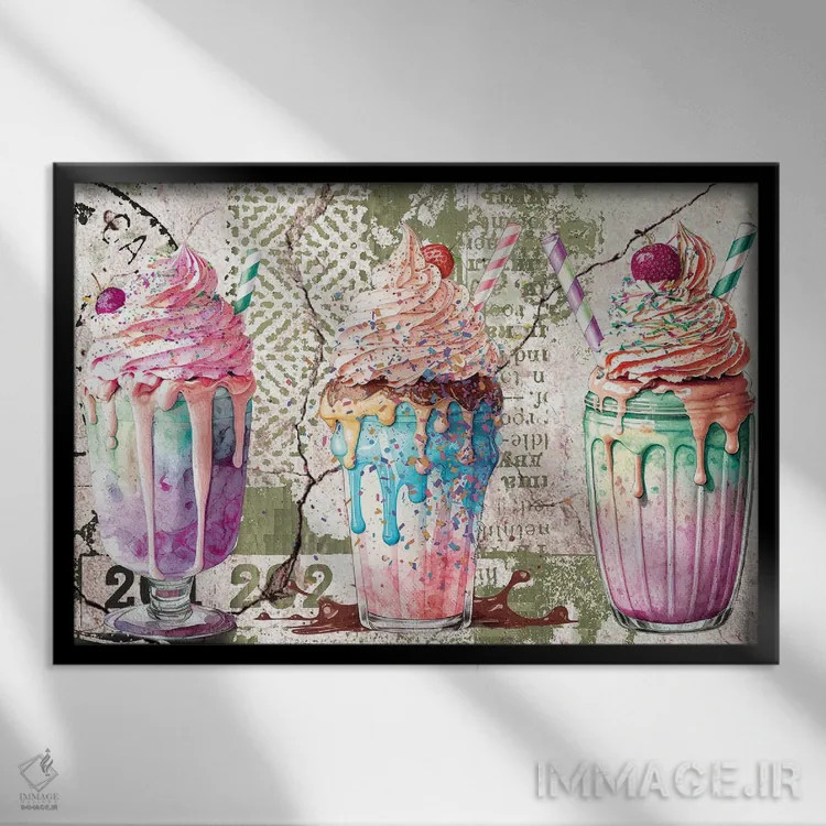 تابلو میلکشیکهای دیوانه اثر هنرِ چونی - نمای قابدار مشکی