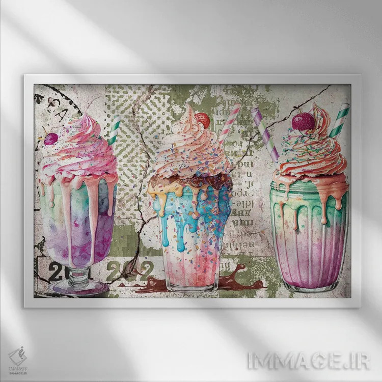 تابلو میلکشیکهای دیوانه اثر هنرِ چونی - نمای قابدار سفید