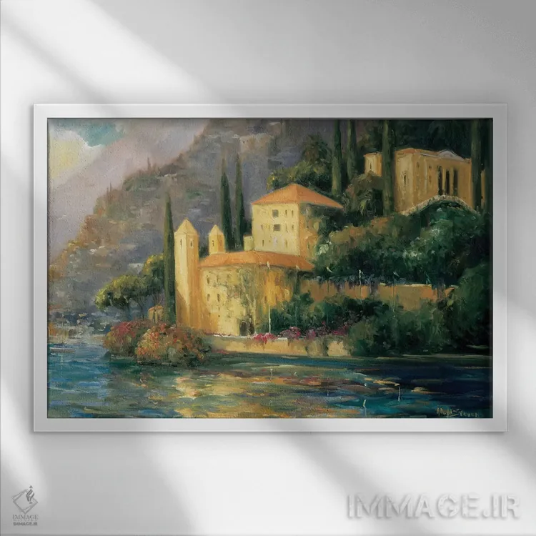 تابلو ویلا کنار دریاچه اثر الین استیونز - نمای قابدار سفید