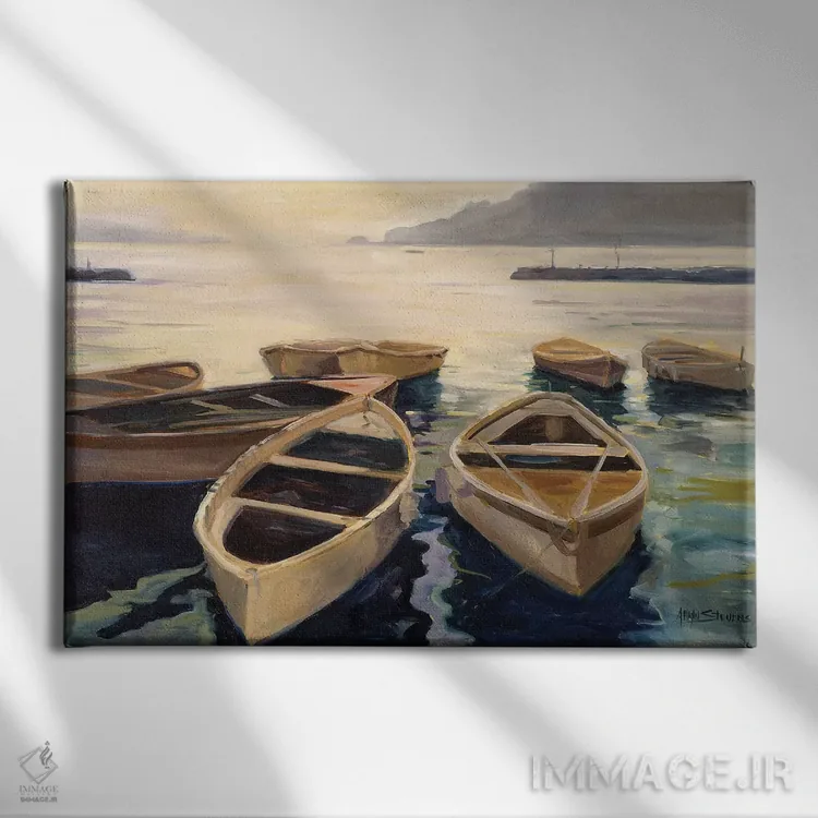 تابلو بندرگاه غروب اثر الین استیونز - نمای روبهرو روی دیوار