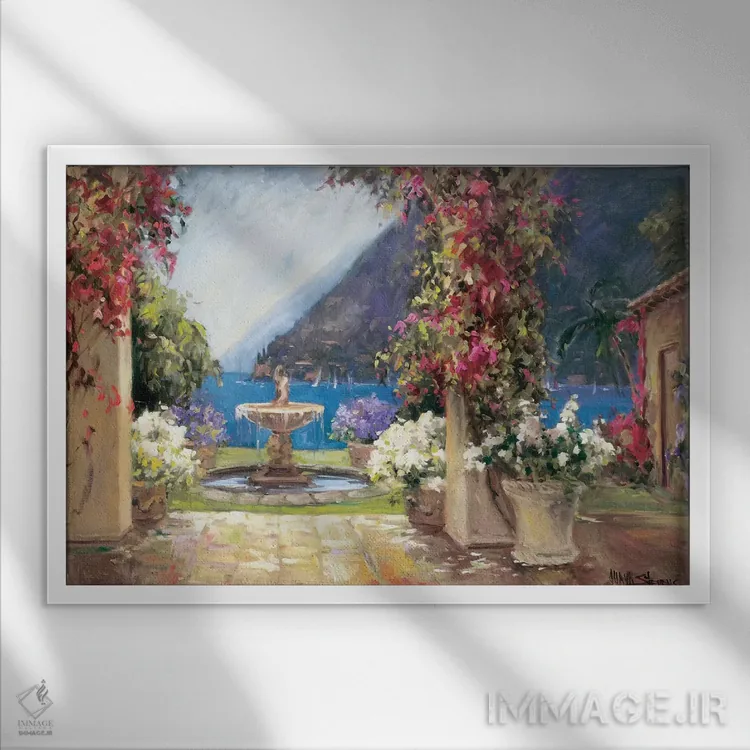 تابلو فوارهٔ ساحلی اثر الین استیونز - نمای قابدار سفید