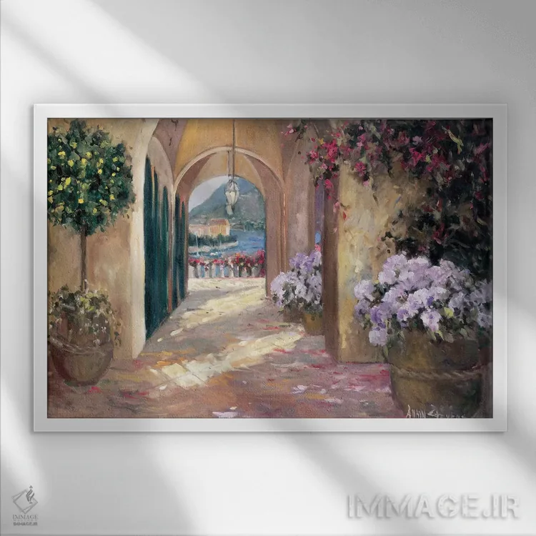 تابلو ایوان ساحلی اثر الین استیونز - نمای قابدار سفید