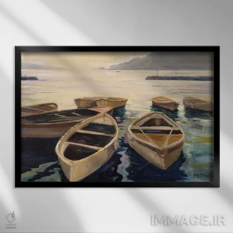 تابلو بندرگاه غروب اثر الین استیونز - نمای قابدار مشکی