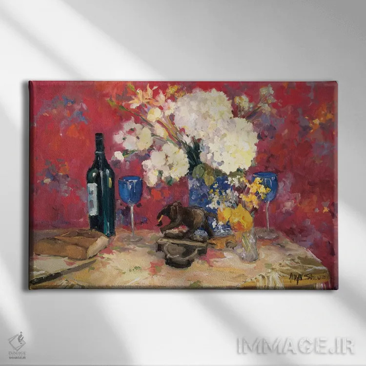 تابلو دستهگل سفید اثر الین استیونز - نمای روبهرو روی دیوار
