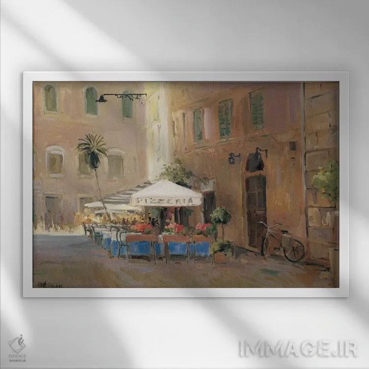 تابلو کافهٔ رم (ایتالیا) اثر الین استیونز - نمای قابدار سفید