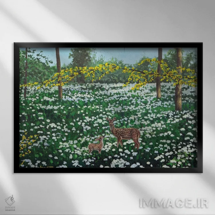 تابلو چمنزار جنگلی اثر اگنیشکا تورک - نمای قابدار مشکی