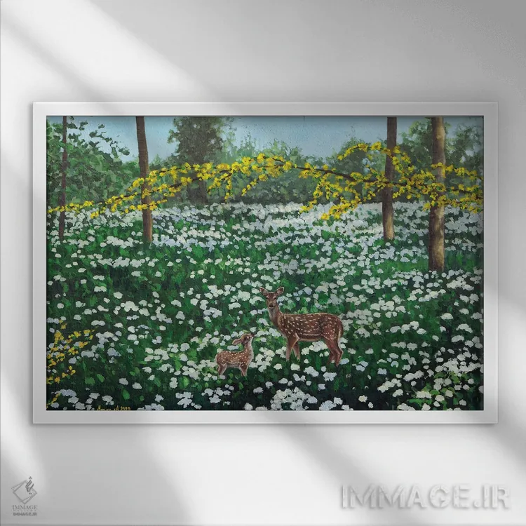 تابلو چمنزار جنگلی اثر اگنیشکا تورک - نمای قابدار سفید