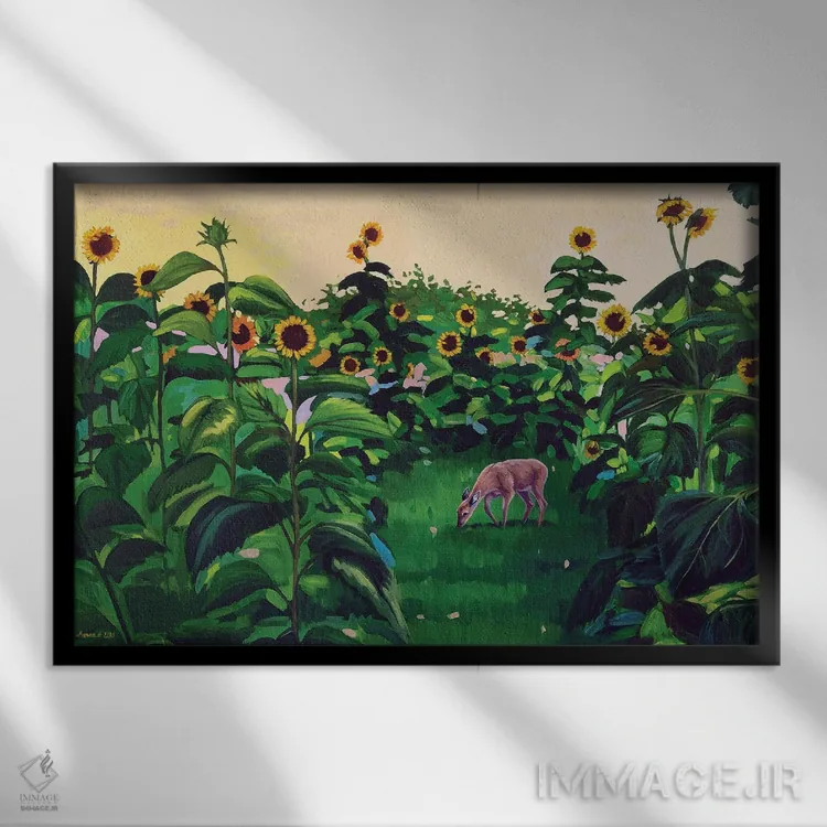 تابلو آفتابگردانها II اثر اگنیشکا تورک - نمای قابدار مشکی